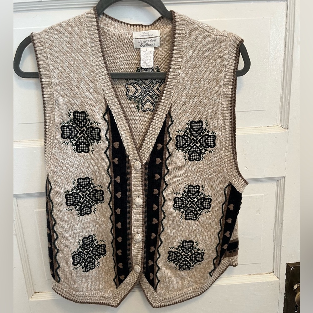 Vintage Christopher & Banks hand-embroidered knitted sweater vest